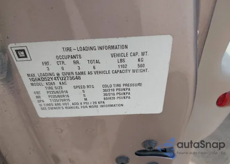 1996 Cadillac Deville z USA, uszkodzony, nr VIN 1G6KD52Y4TU273648